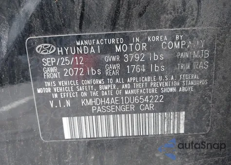 2013 Hyundai Elantra Gls из США, поврежденный, VIN KMHDH4AE1DU654222